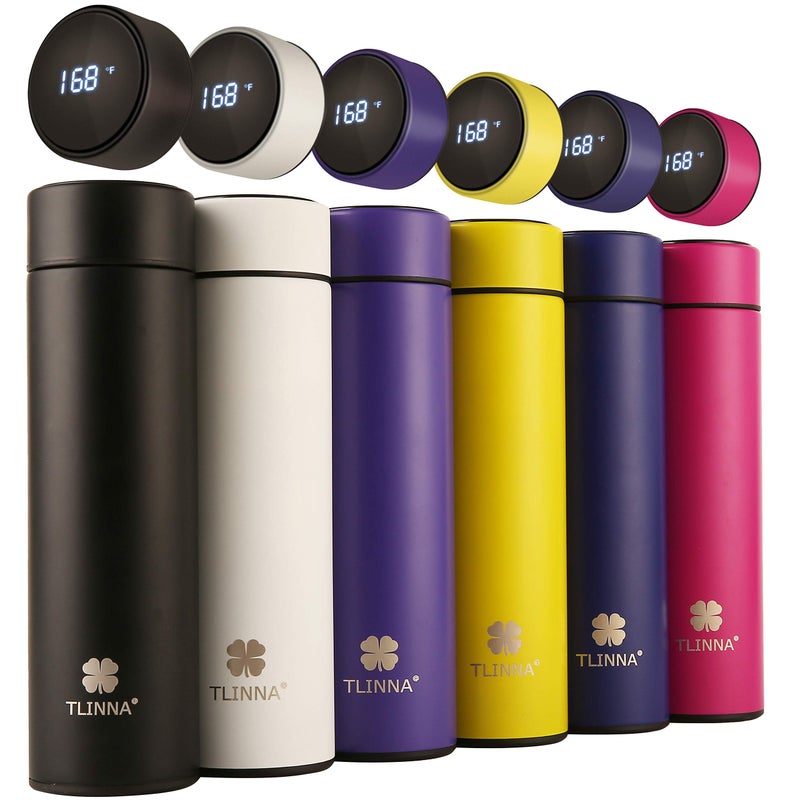 TLINNA Insulated bottle,Coffee bottle,Tea Infuser Bottle,Smart Sports Water Bottle with LED Temperature Display,Double Wall Vacuum Insulated Water Bottle, Stay Hot for 24 Hrs,Cold for 24 Hrs (Black) - Image 1
